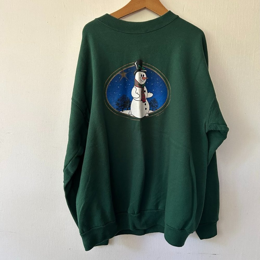 Snowman Sweatshirt Womens Large VINTAGE Christmas Green Unique Rare Granny